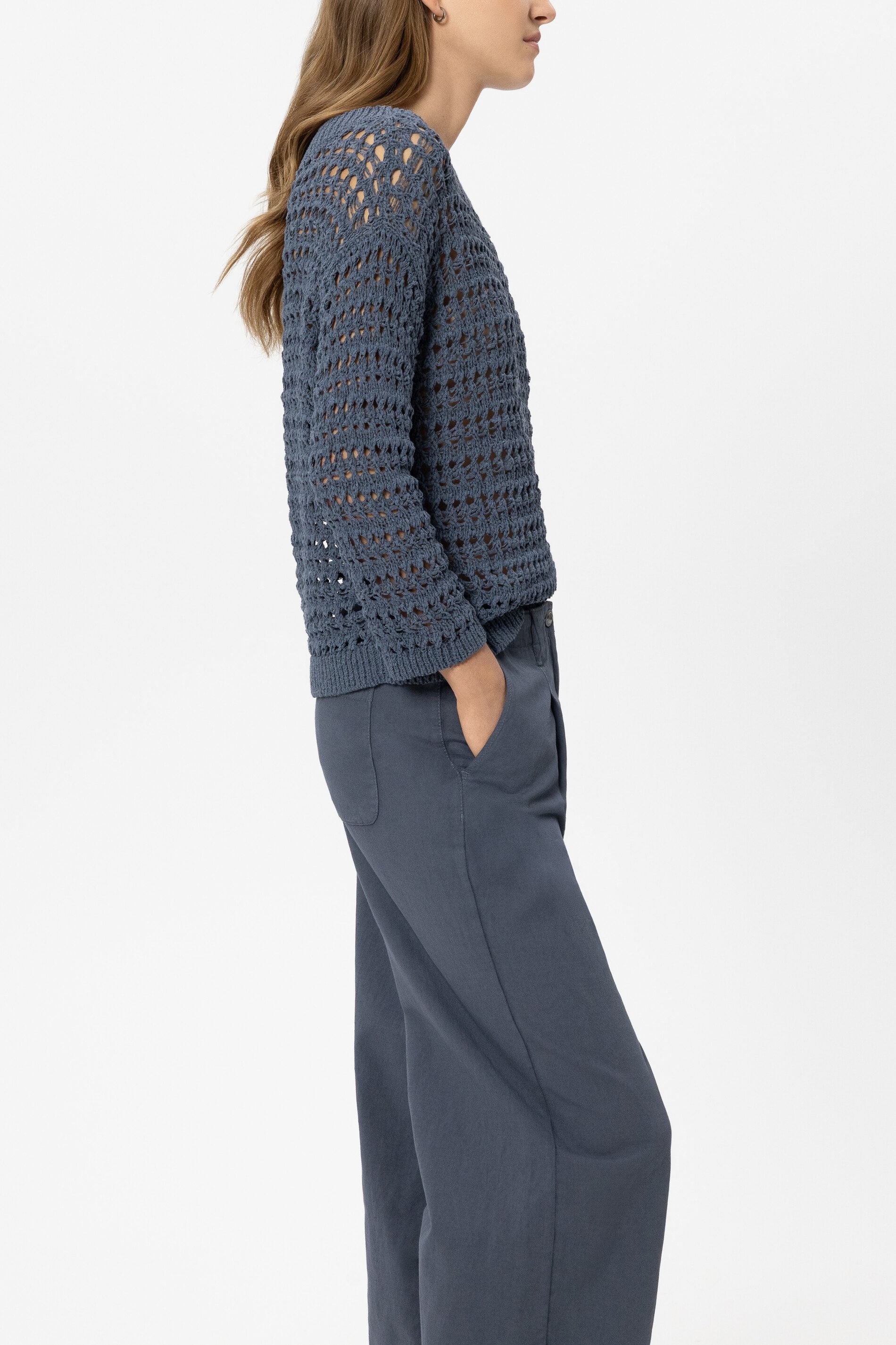 Trui met haaklook - blauw getint - Standaard