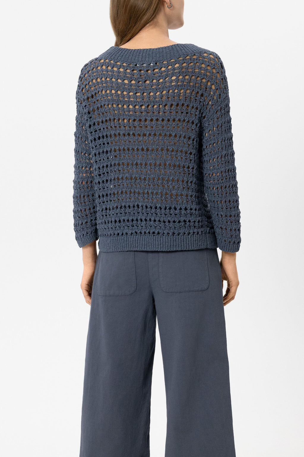 Trui met haaklook - blauw getint - Standaard