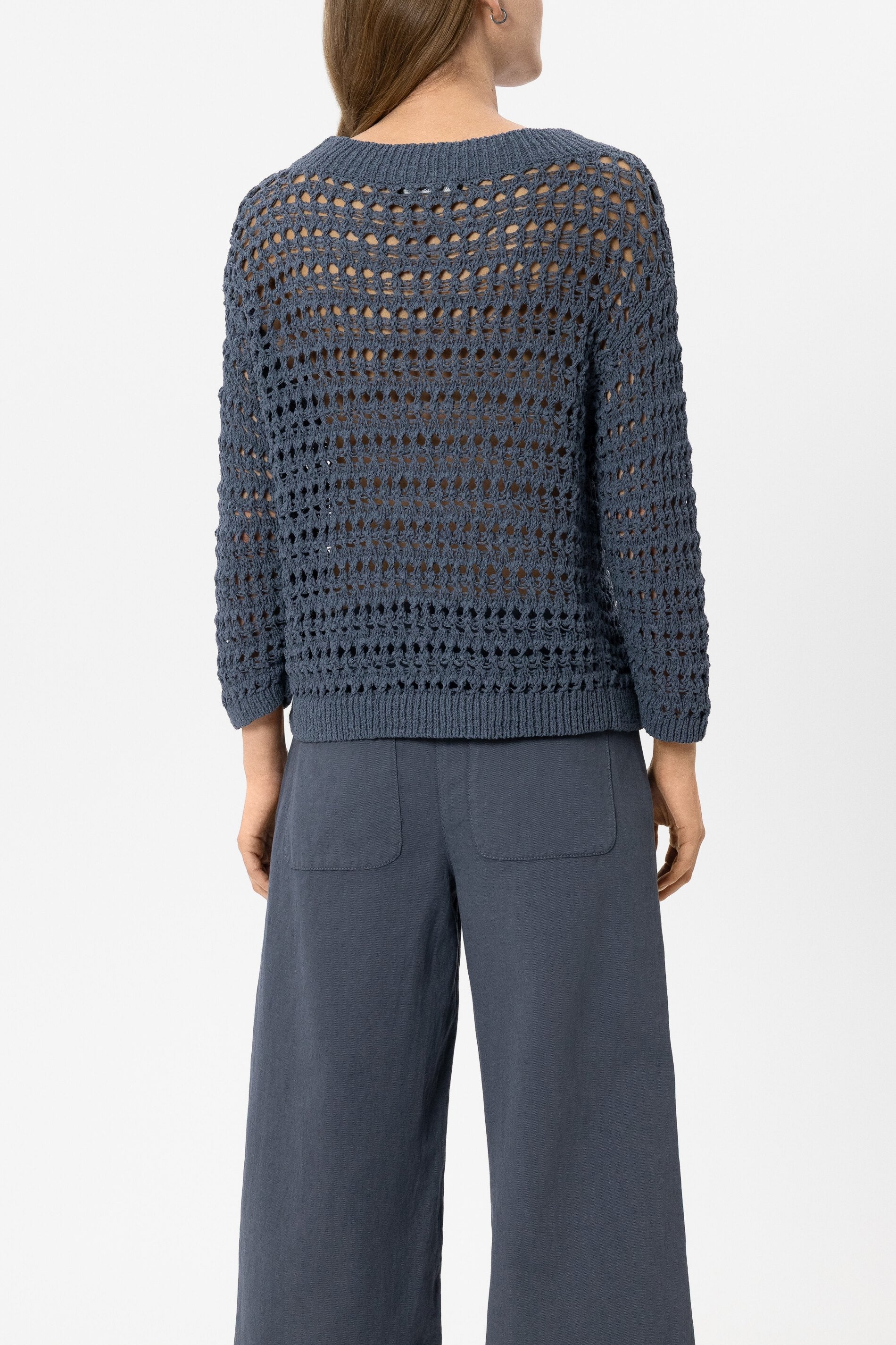 Trui met haaklook - blauw getint - Standaard