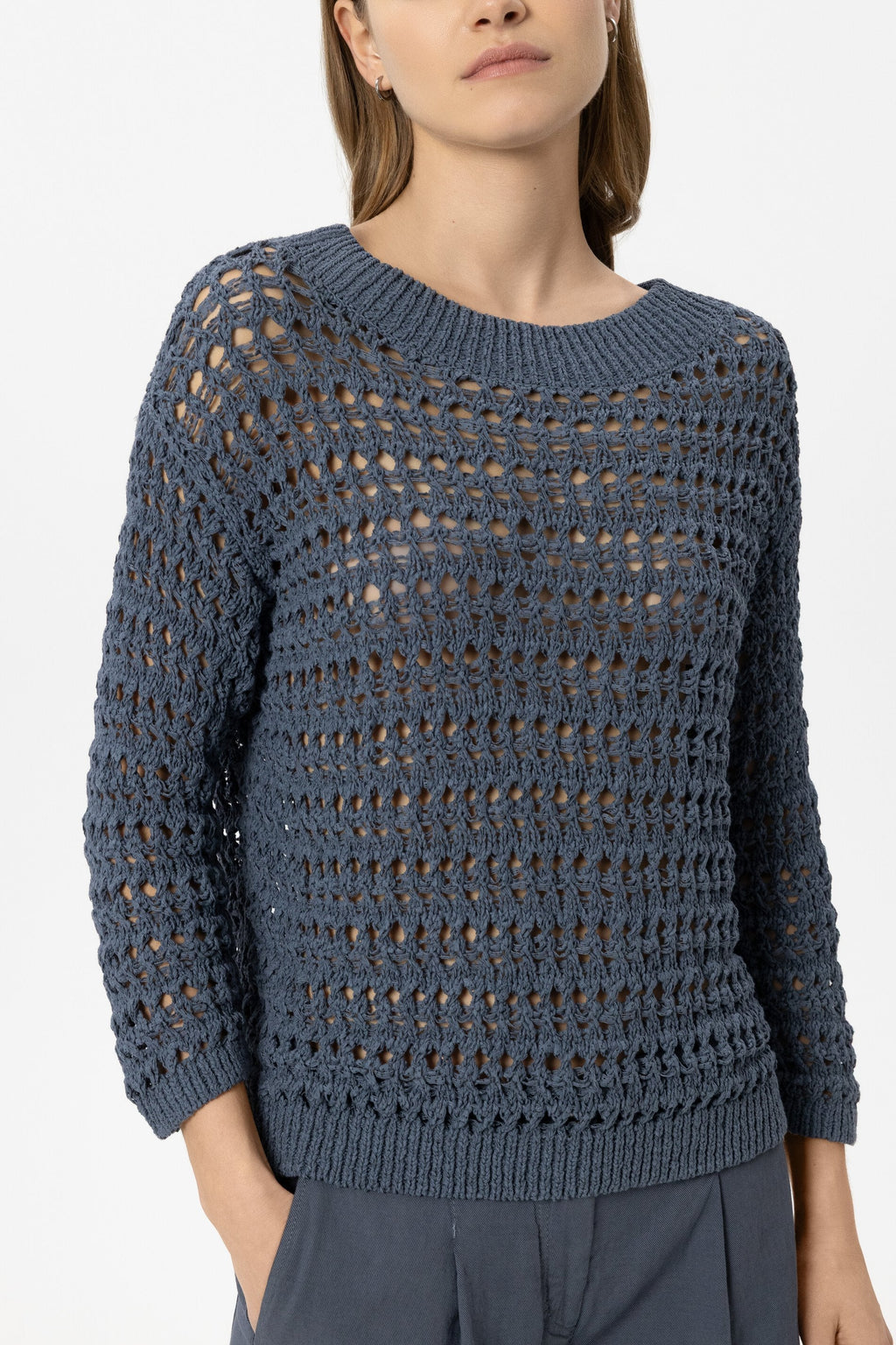Trui met haaklook - blauw getint - Standaard