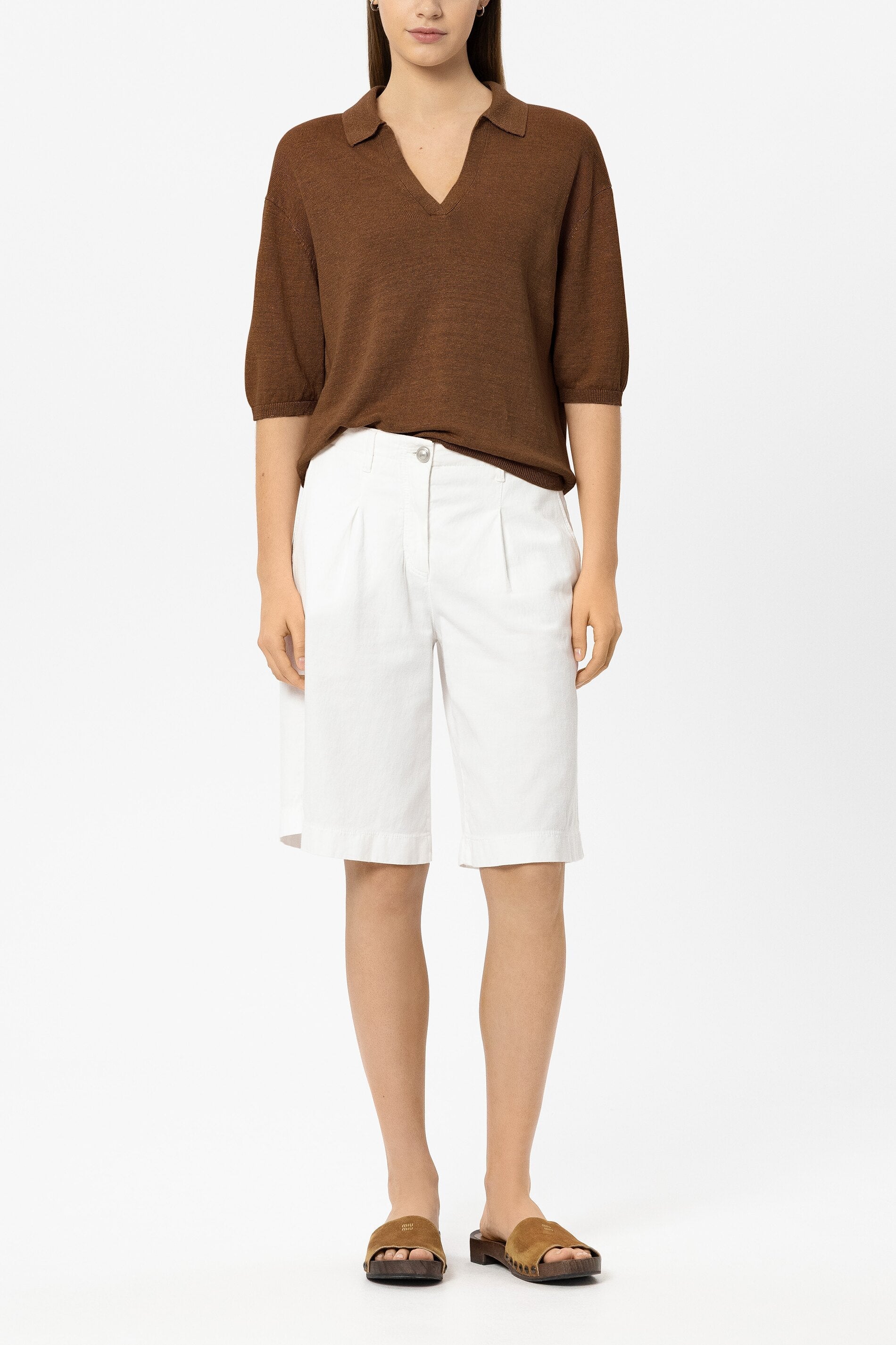 Leinen-Polo - dark terracotta - Standard | Model Front