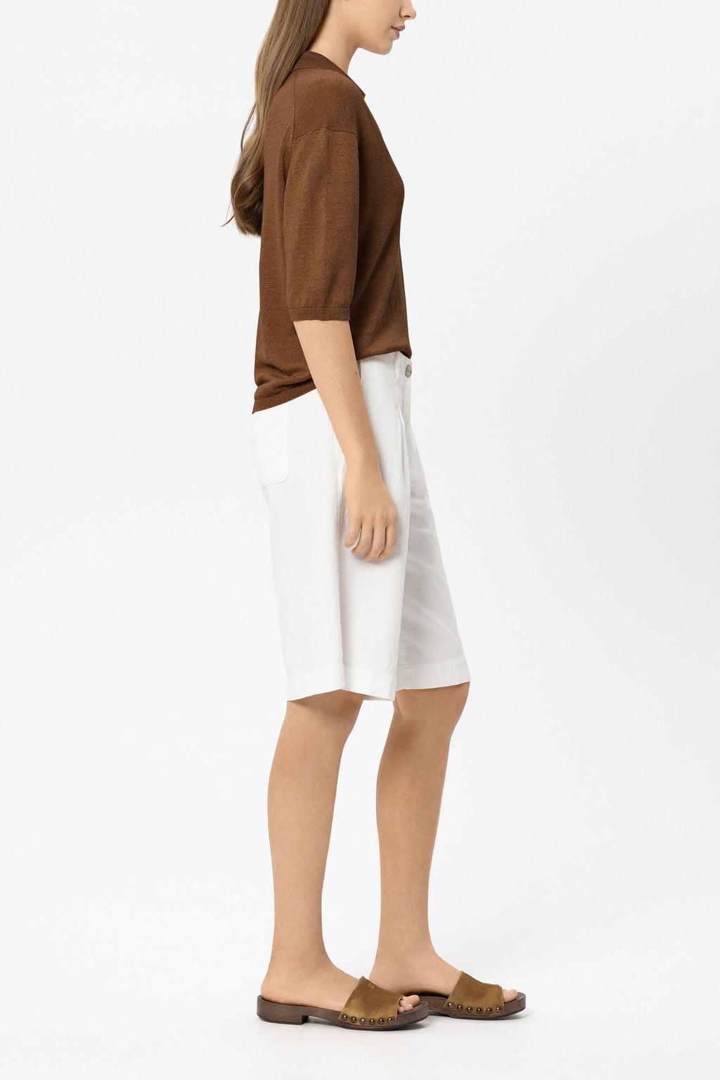 Linnen polo - donker terracotta - Standaard