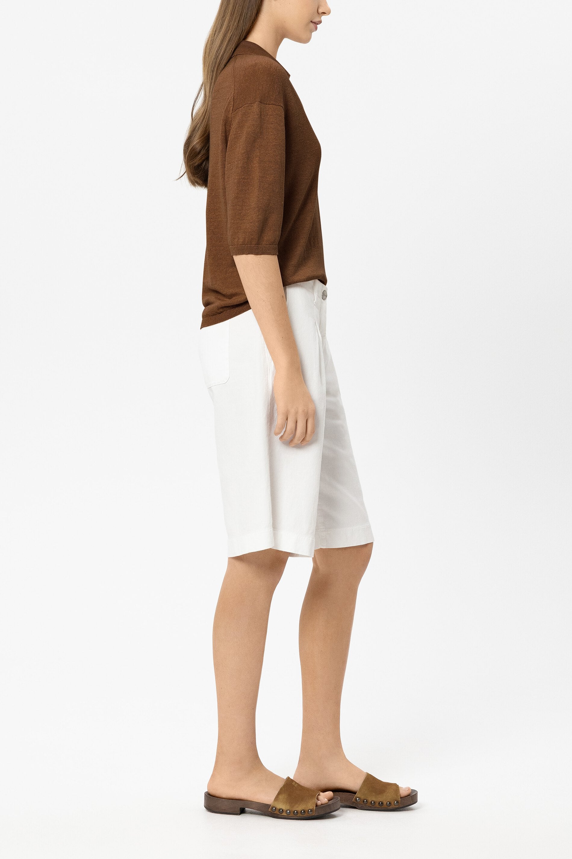 Linnen polo - donker terracotta - Standaard
