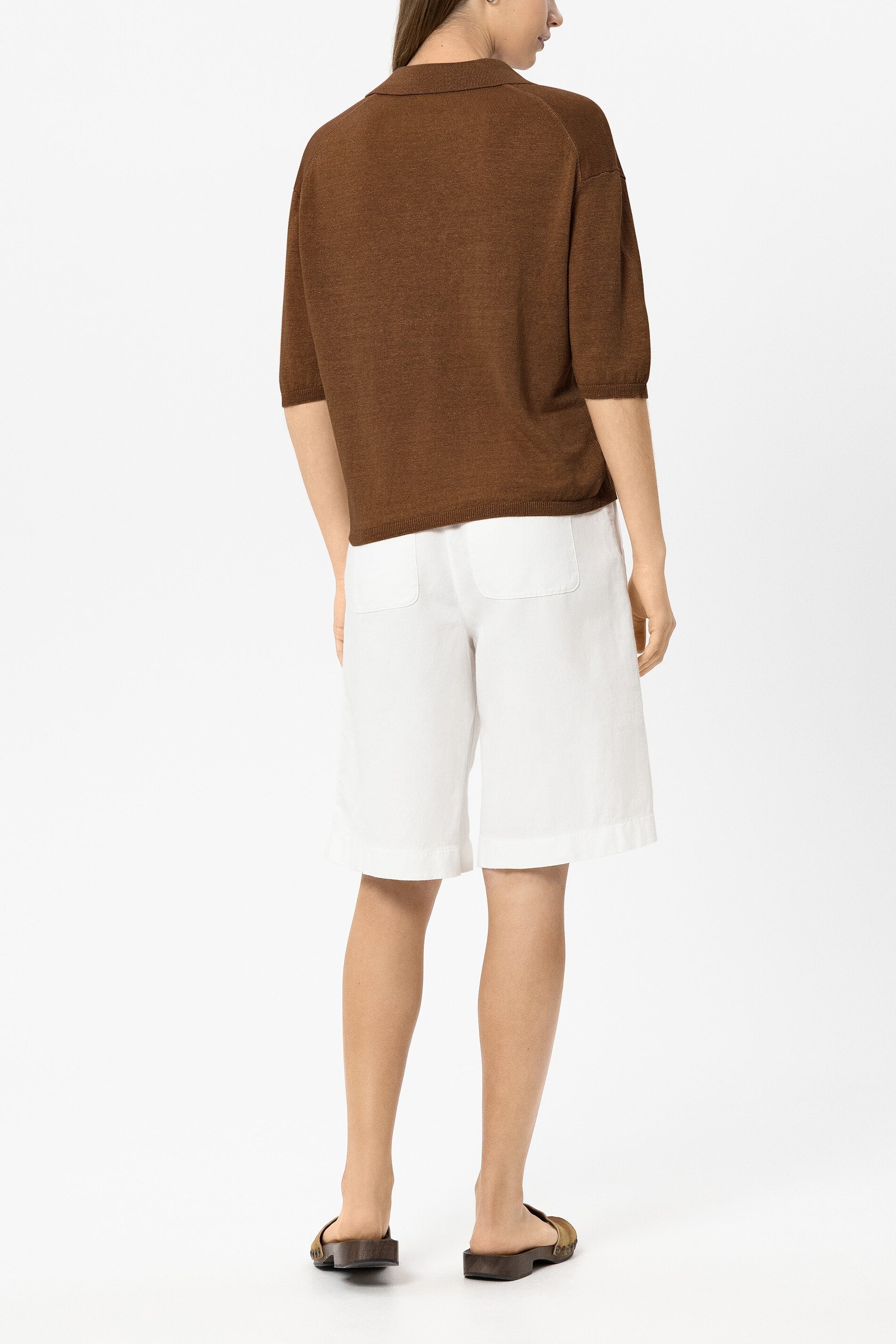 Linnen polo - donker terracotta - Standaard
