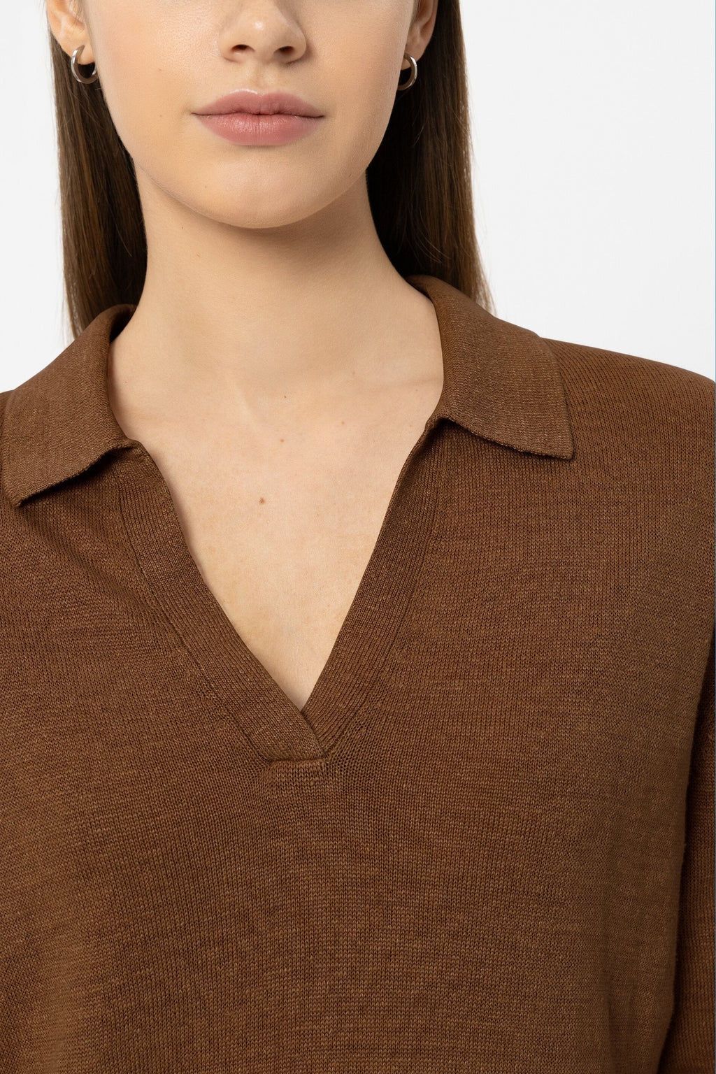 Linnen polo - donker terracotta - Standaard