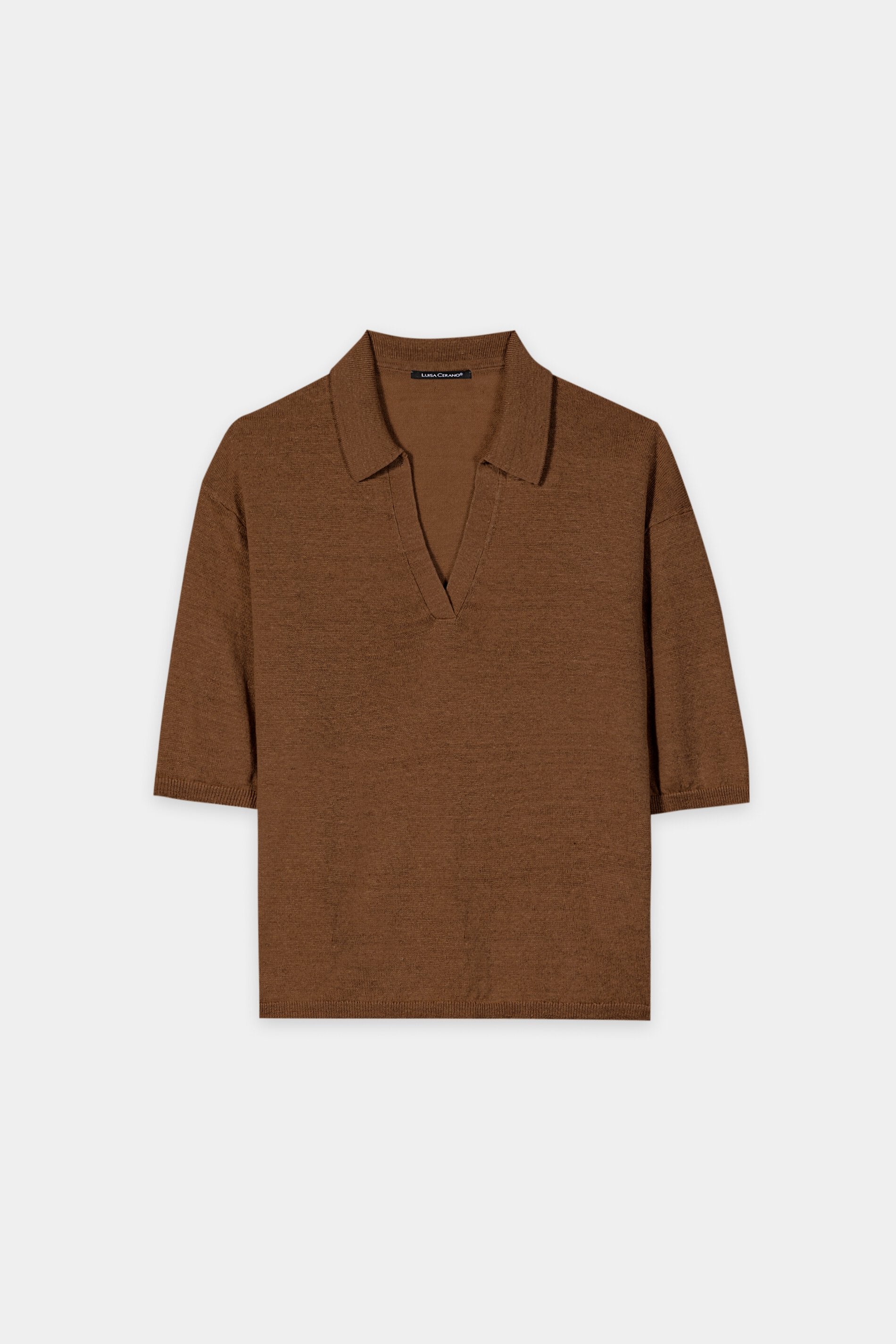 Linnen polo - donker terracotta - Standaard