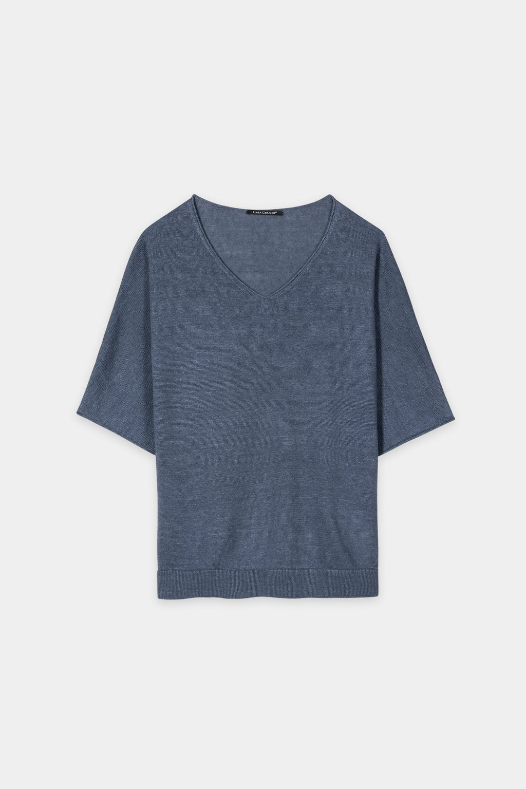 Linnen trui met V-hals - blauw getint - Standaard