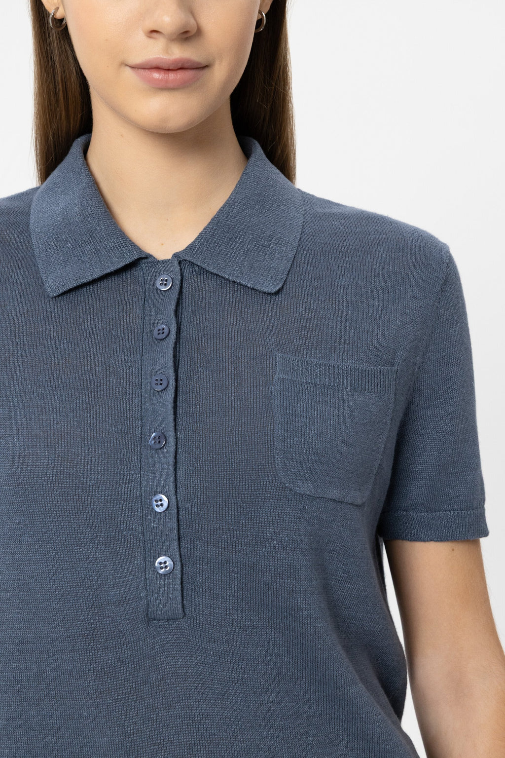 Linnen polo - blauw getint - Standaard