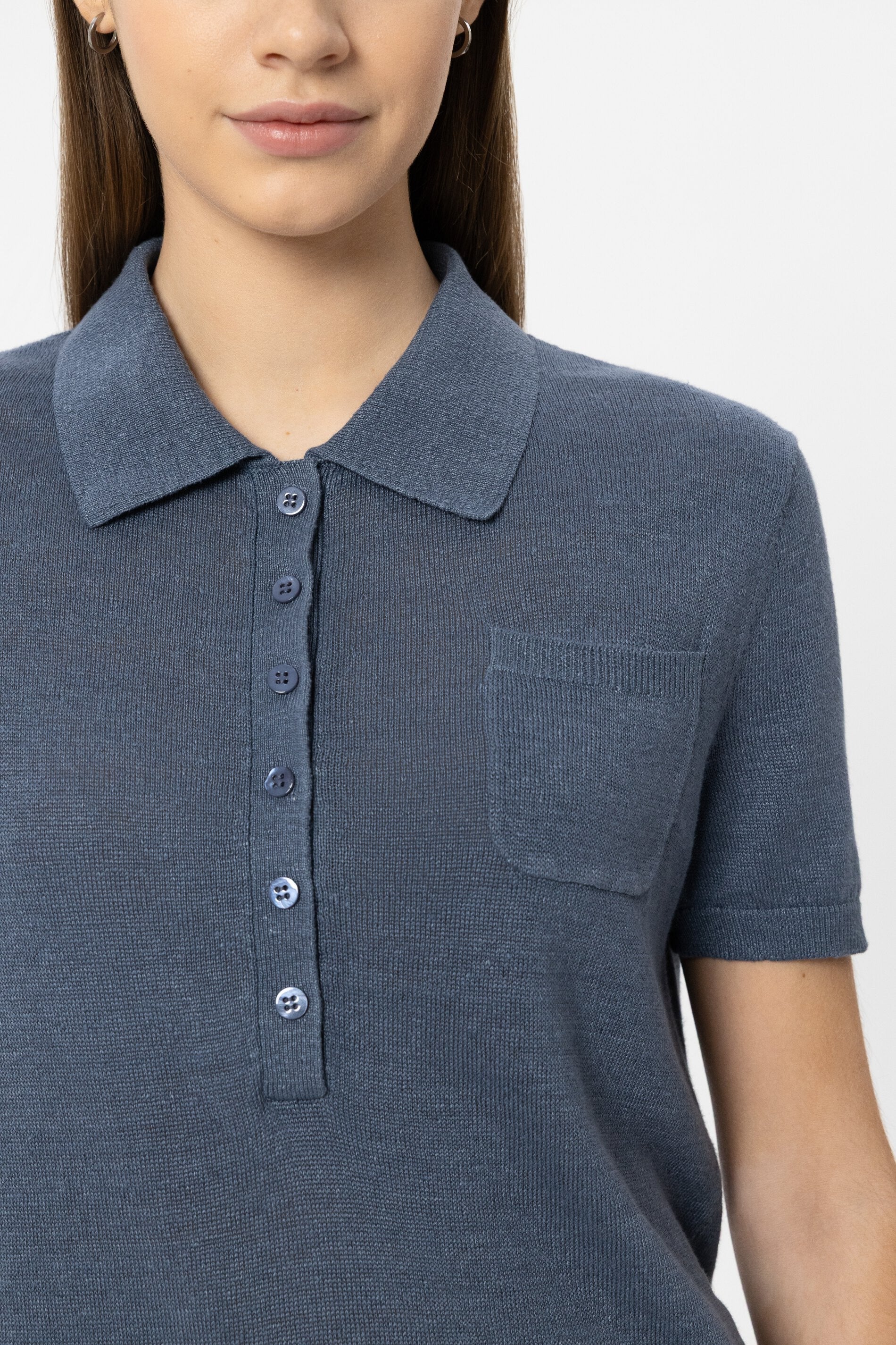 Linnen polo - blauw getint - Standaard