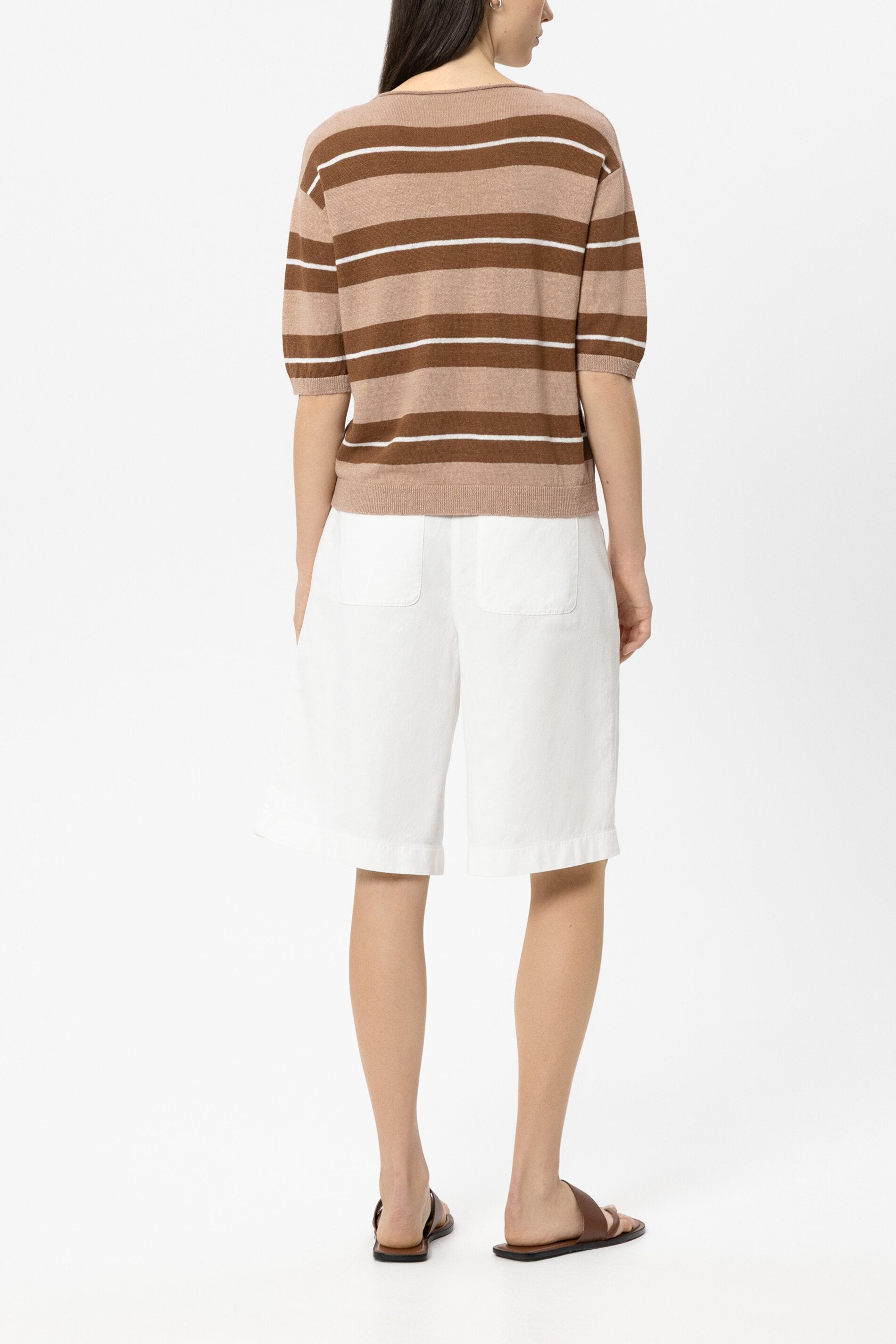 Linen sweater with preppy stripe - multi - Standard