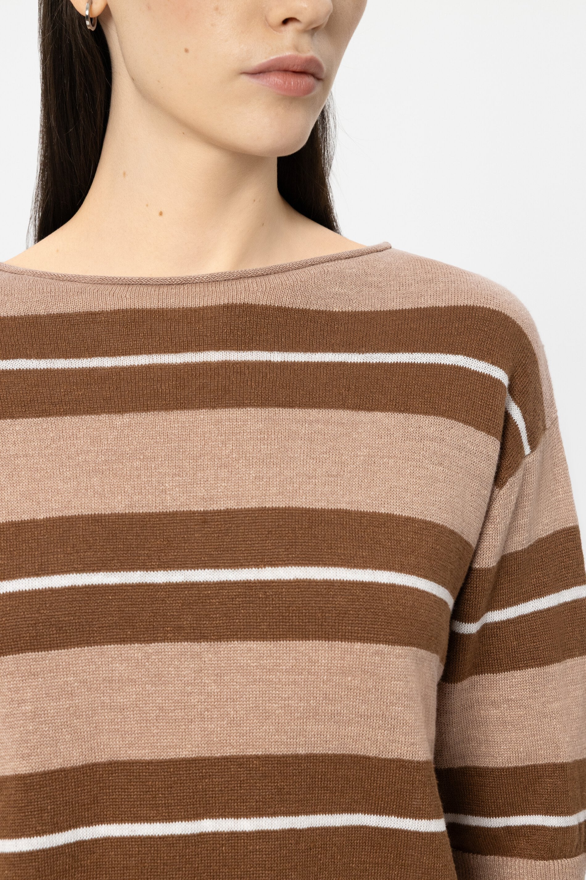 Linen sweater with preppy stripe - multi - Standard