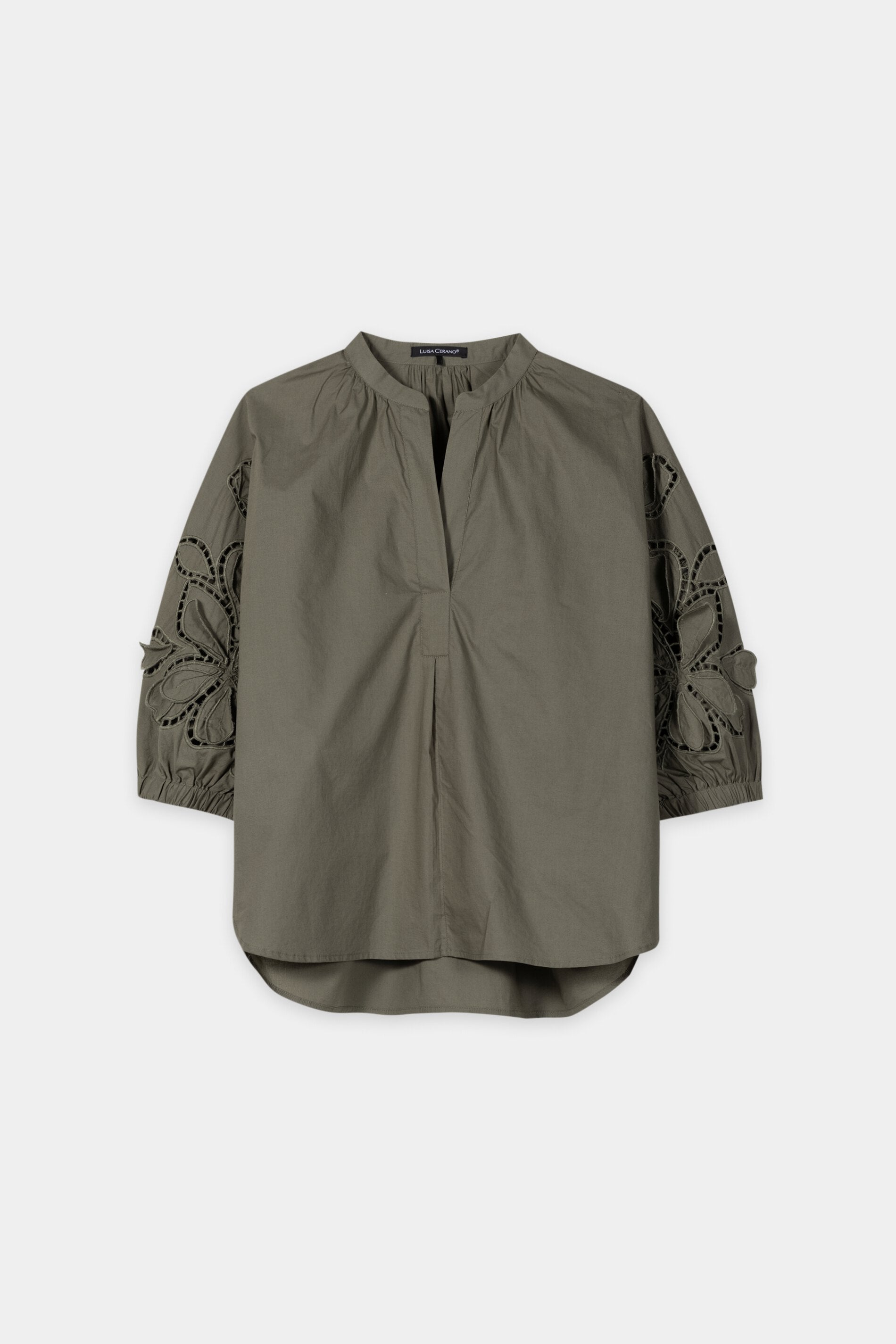 Blouse met borduursels met gaatjes - kaki - Standaard