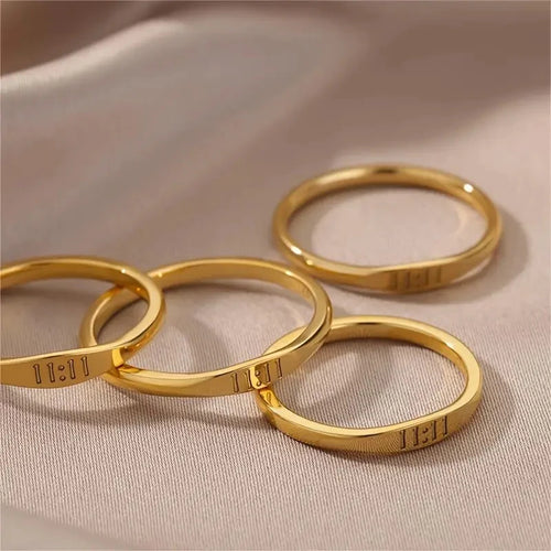 Golden Aura 11:11 gegraveerde minimalistische ring