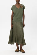 Maxirock aus Seiden-Mix - khaki - Standard | Model Front